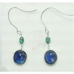 #24-14KT WHITE GOLD SAPPHIRE & EMERALD EARRINGS