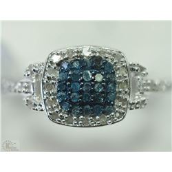 #25-STERLING SILVER BLUE & WHITE DIAMOND RING