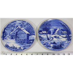 SET OF 2 BLUE DECORATIVE PLATES