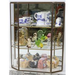 GLASS DISPLAY CABINET WITH MINIATURE COLLECTIBLES