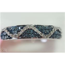 #33-STERLING SILVER BLUE & WHITE DIAMOND RING