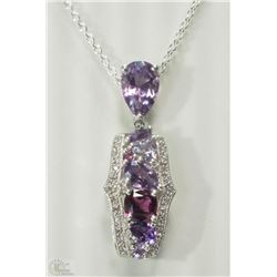 #43-ST SILVER AMETHYST, GARNET&DIAMOND NECKLACE