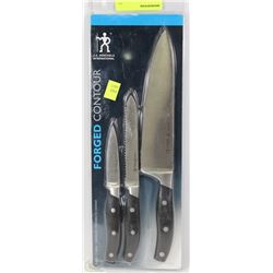 NEW J.A. HENKLES 3 PC FORGED CONTOUR KNIFE SET