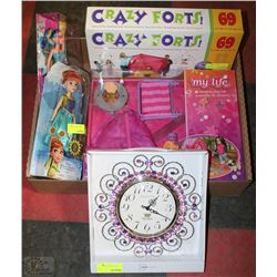 XL FLAT OF NEW GIRLS TOYS,PINK JEWELLED CLOCK AND