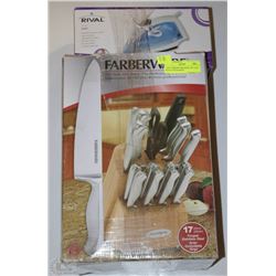 17PC FARBERWARE KNIFE SET AND RIVAL STEAM IRON