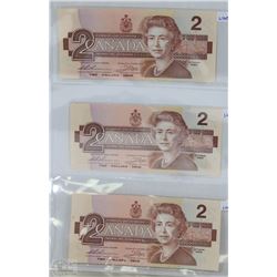 11) SHEET OF 3 UNCIRCULATED $2 BILLS