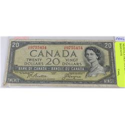 34) DEVILS FACE 1954 $20 CANADA BANKNOTE
