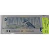 Image 1 : 33) 1986 UNC REPLACEMENT $5 CANADA NOTE