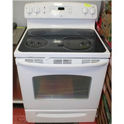 GE 4 BURNER GLASSTOP STOVE, SELF CLEANING