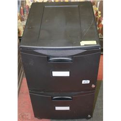 BLACK PLASTIC 2 DRAWER FILING CABINET-KEYS INSIDE