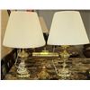 Image 1 : 2 BRASS COLORED TALE LAMPS WITH SHADES & BRASS