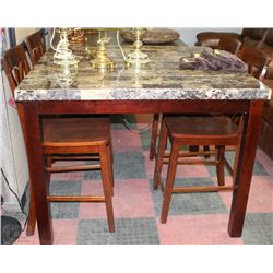 NEW FAUX MARBLE BAR TABLE WITH 4 SOLID WOOD