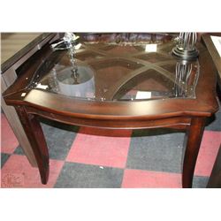 WOOD TONE KITCHEN TABLE WITH GLASSTOP