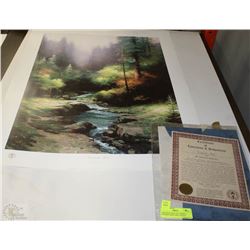CREEKSIDE TRAIL BY THOMAS KINKADE PRINT ONLY W/COA