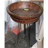 Image 1 : ANTIQUE WOOD MIXING BOWL ON METAL STAND 22"
