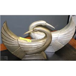 2 SILVER AND GOLD COLORED SWAN ORNAMENTS