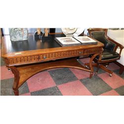 SHOWHOME WOOD AND LEATHERTOP CARVED DESK