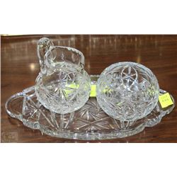 PINWHEEL CRYSTAL CREAMER & SUGAR BOWL WITH TRAY