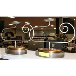 2 HEAVY WROUGHT IRON CANDLE HOLDERS