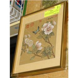 CHINESE FLOWERS AND BUTTERFLY INK & COLORS ON SILK