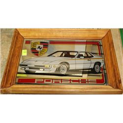 VINTAGE FRAMED PORSCHE ADVERTISING MIRROR