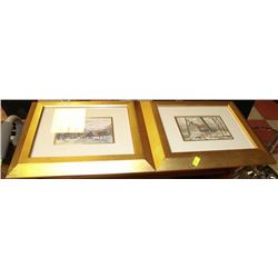 2 FRAMED QUEBEC MAPLE SUGAR SHACK WINTER PRINTS