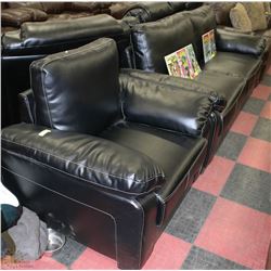 NEW BLACK LEATHERETTE 78" SOFA WITH 42" CHAIR