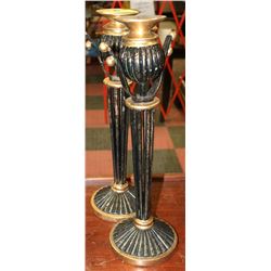 2 GOLD LEAF AND BLACK CANDLE HOLDERS