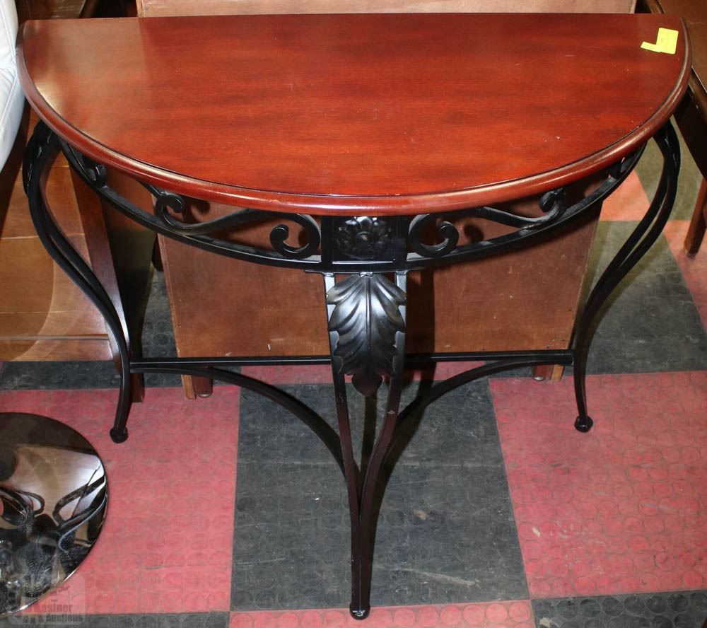 HALF MOON WOODEN AND METAL TABLE