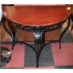 HALF MOON WOODEN AND METAL TABLE