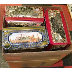 BOX OF DECORATIVE TIN BOXES