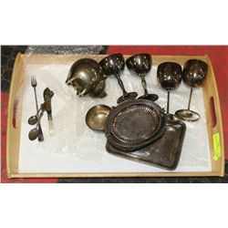 LARGE WOOD TRAY W/ANTIQUE & VINTAGE