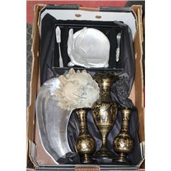 BOX W/ 3-PC BRASS SET, HOT PEPPER TRAY,