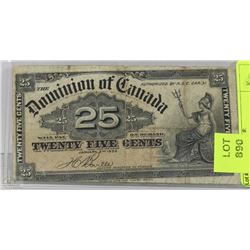 1900 TWENTY-FIVE CENT SHINPLASTER, HEAVILY MISCUT