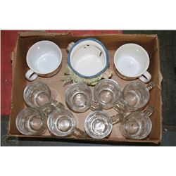 LOT OF GLASS MUGS AND SOUP BOWLS