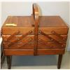 Image 1 : VINTAGE ACCORDIAN STYLE SEWING BASKET W/ CONTENTS