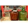 Image 1 : 3 VINTAGE GALLON JUGS BROWN,GREEN AND CLEAR