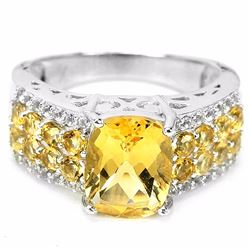 ORANGISH YELLOW CITRINE & WHITE TOPAZ RING