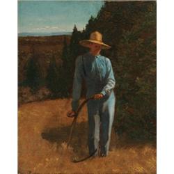 American School 19th Century man with Scythe, circa 1885 oil on canvas 97?8 x 73?4 in. (45.4 x 19...