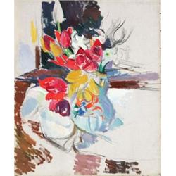 Patrick Henry Bruce (1881-1937) Flowers, circa mid-1910 oil over charcoal on canvas 211?2 x 18 in...