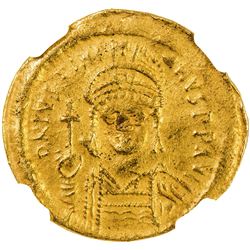 BYZANTINE EMPIRE: Justinian I, 527-565, AV solidus, Constantinople. NGC EF