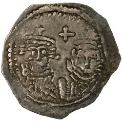ARAB-SASANIAN: Anonymous, ca. 690-710, AE pashiz (0.48g), NM, ND. VF