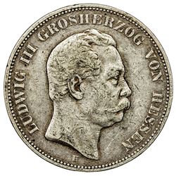 HESSE-DARMSTADT: Ludwig III, 1848-1877, AR 5 mark, 1876-H. F-VF