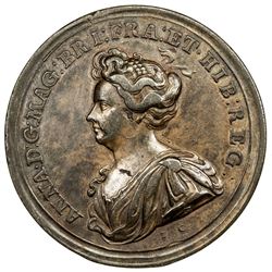 GREAT BRITAIN: Anne, 1702-1714, AE medal (20.57g), 1708. VF