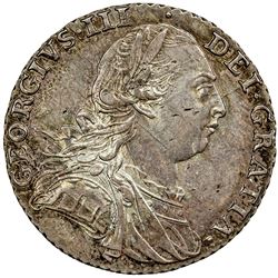 GREAT BRITAIN: George III, 1760-1820, AR shilling, 1787. EF-AU
