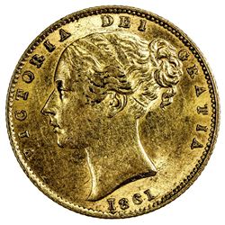 GREAT BRITAIN: Victoria, 1837-1901, AV sovereign, 1861. EF