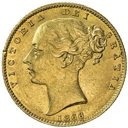 GREAT BRITAIN: Victoria, 1837-1901, AV sovereign, 1866. EF
