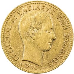 GREECE: George I, 1863-1913, AV 20 drachma (6.42g), 1876-A. EF