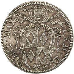 PAPAL STATES: Clement IX, 1667-1669, AR testone (9.58g), Rome, ND. EF