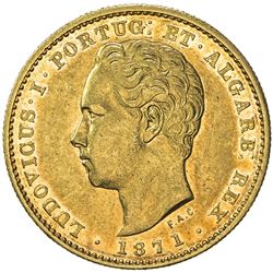 PORTUGAL: Luiz I, 1861-1889, AV 5000 reis, 1871, KM-516, prooflike, EF